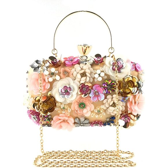 Women's Lanpet Wristlet Flower Clutches Evening Shoulder Chain Strap Gold Bag - Picture 6 of 6